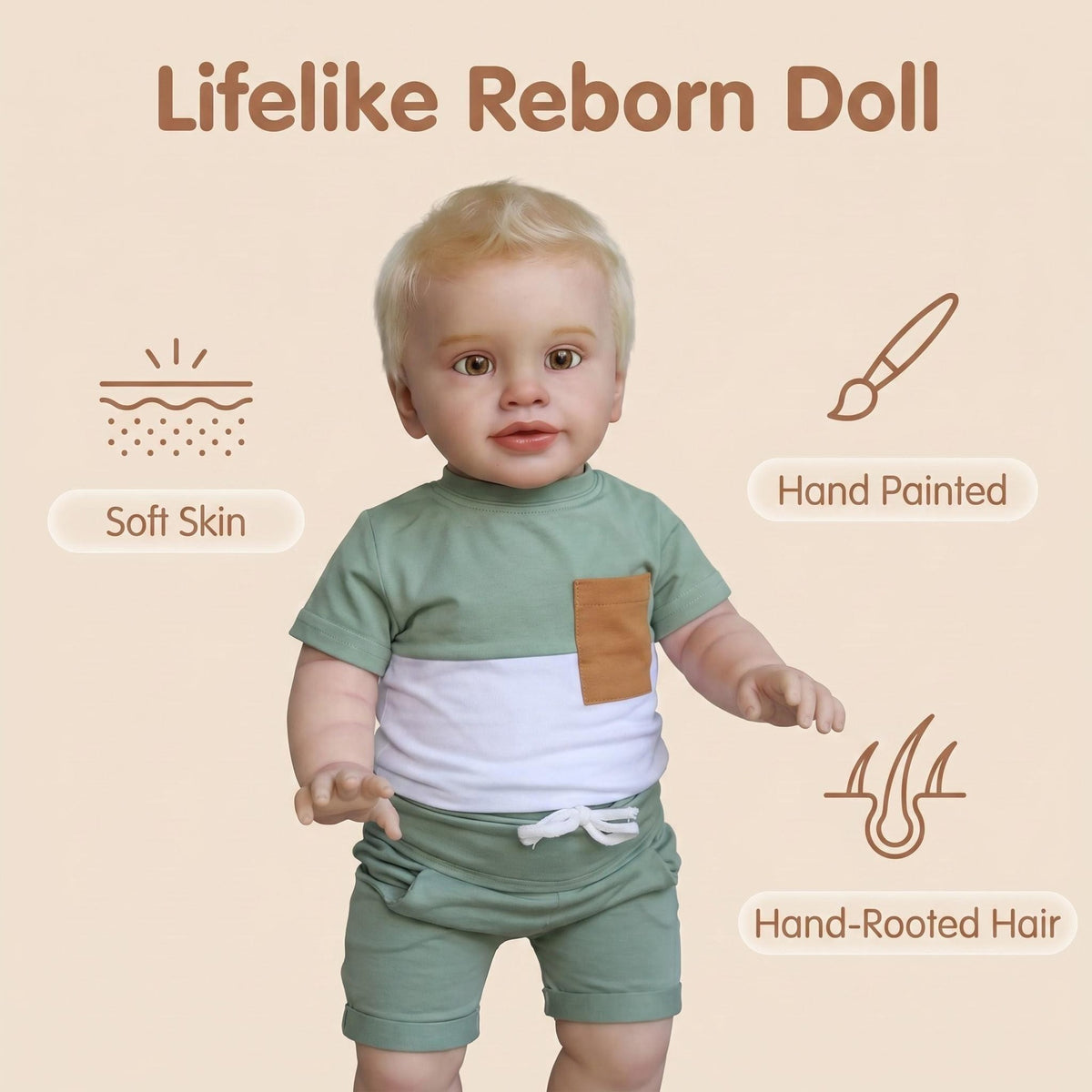26Inch Handmade Lifelike Reborn Doll with cloth body Toddler Multiple Layers Painting 3D Skin Hand-Rooted Hair Visible Veins