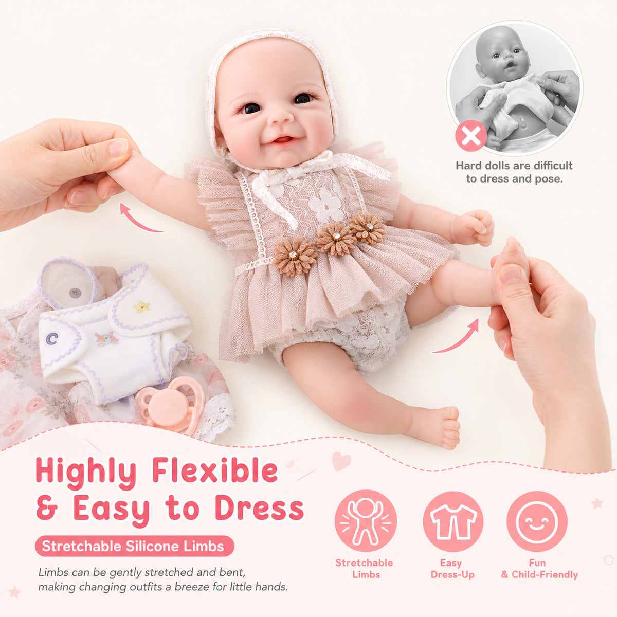 12 Inch Realistic Reborn Newborn Doll with Full Soild Silicone Body Detailed 3D Skin Collectible Doll Toy for Girls & Doll Lovers