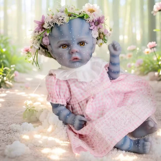 Avatar Style Elf 12 inch with Full Vinyl Body Doll Amber Eyes Lace Trim Gingham Dress Premium Surprise Gift For Birthday Parties & Seasonal Holiday Celebrations