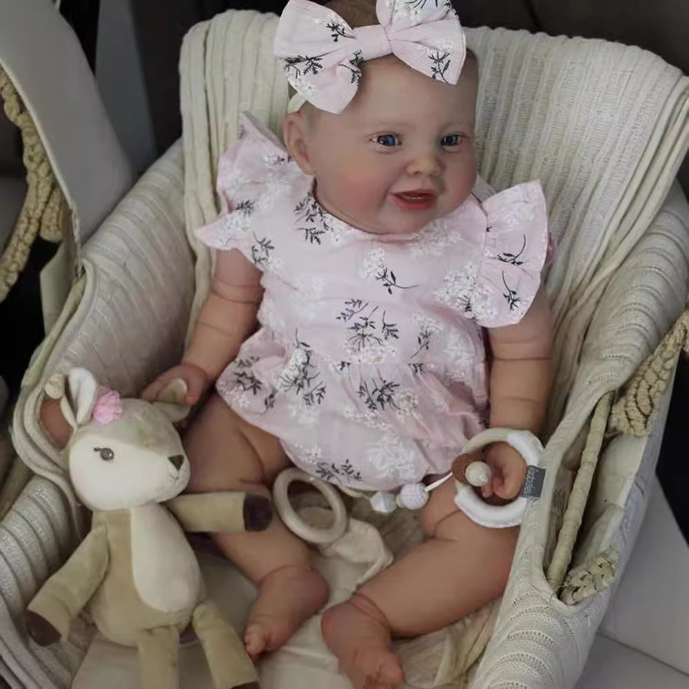 24 inch Reborn Baby Doll with Cloth Body Girl Hand-Drawing Hair Handmade Doll for Gift