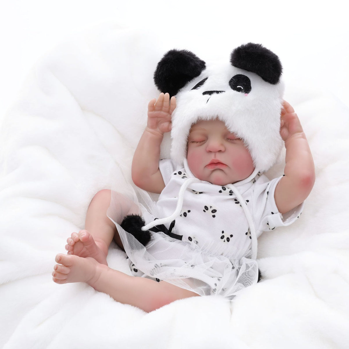 18 Inch with Cloth Body Sleeping Reborn Baby Doll, Cute Panda Outfit, Companion Gift for Birthday & Holiday Occasions