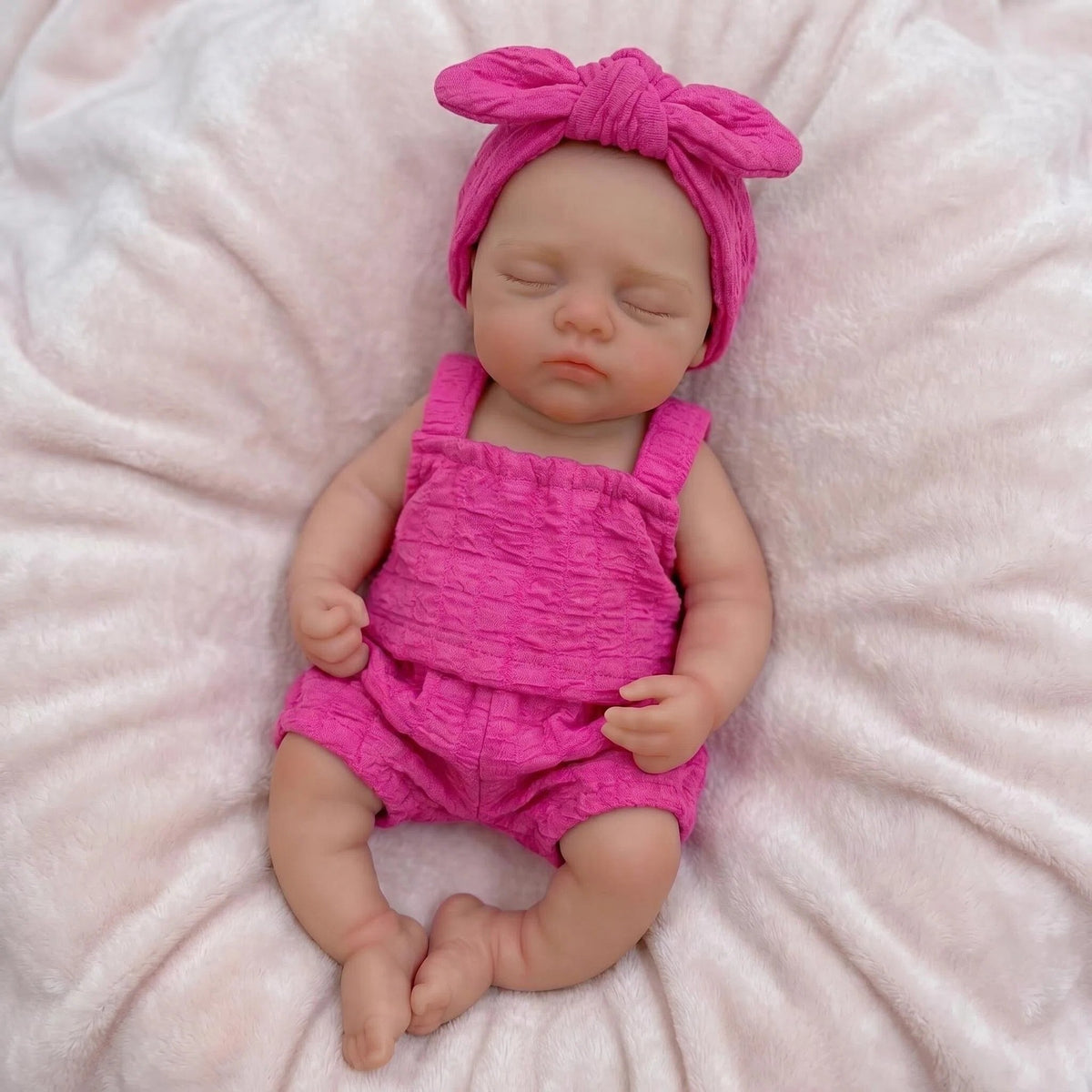 Rose red Bubble Outfit 12 Inch with Full Silicone Sleeping Reborn Baby Doll Oversized Bow Turban Closed Eyes Mini Newborn Collectible Toy