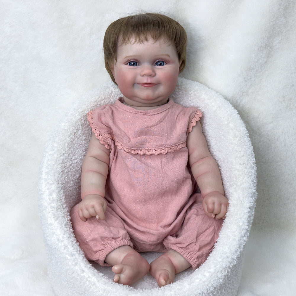 Hyper Realistic 20 Inch Full-Vinyl Collectible Doll, Short Brown Hair & Sparkling Blue Eyes, Companion Toy for Play and Home Display