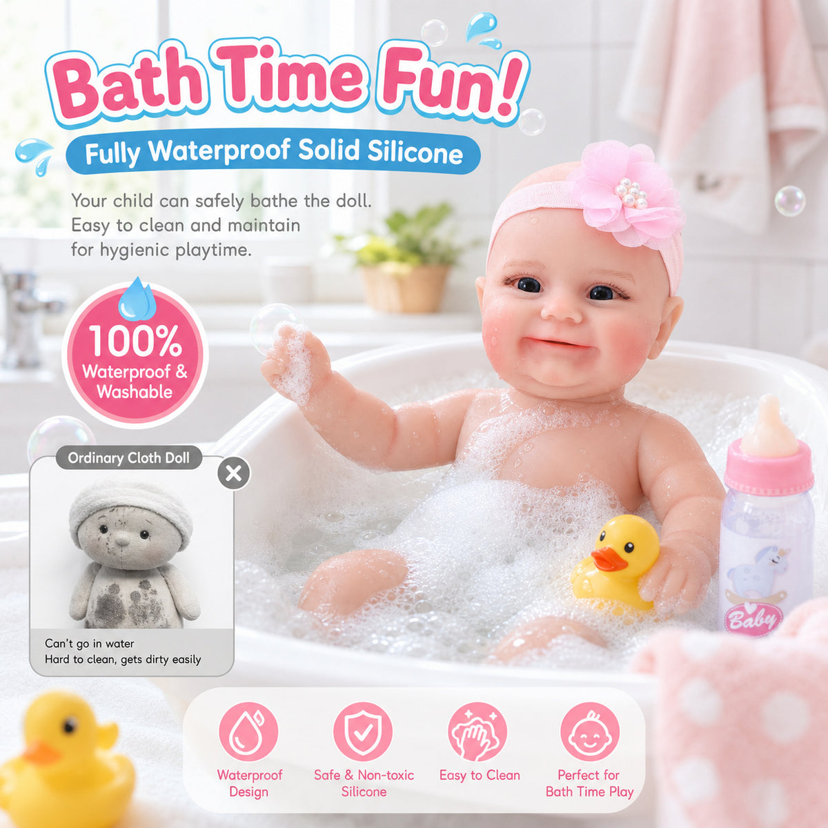 12 inch Handmade Lifelike Reborn Baby Doll with Soild Silicone Body Realistic 3D Skin Children Play Toy for Little Girls