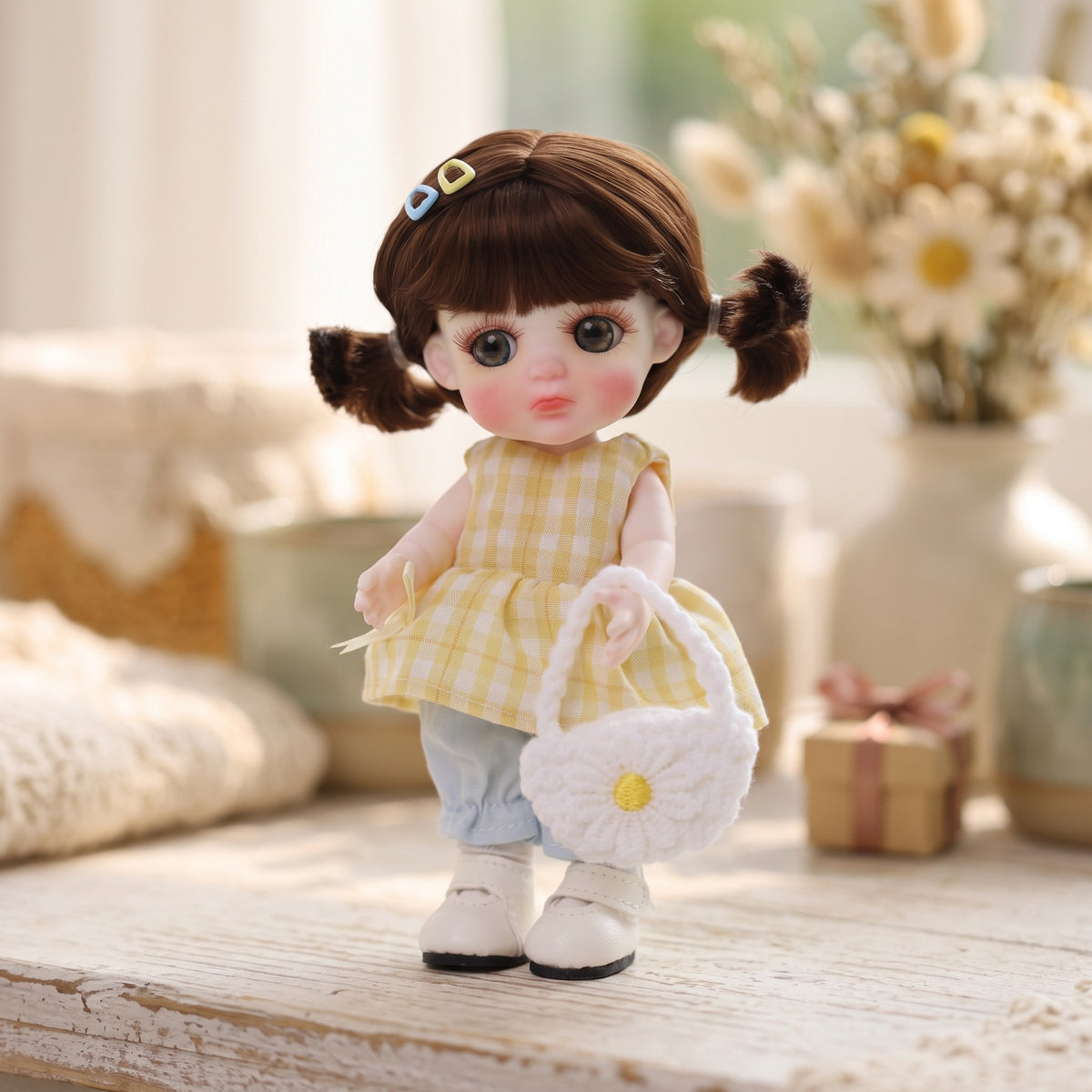 6 inch Mini with Full ceramic Body, Handmade Clothes Tabletop Ornament For Doll Collectors