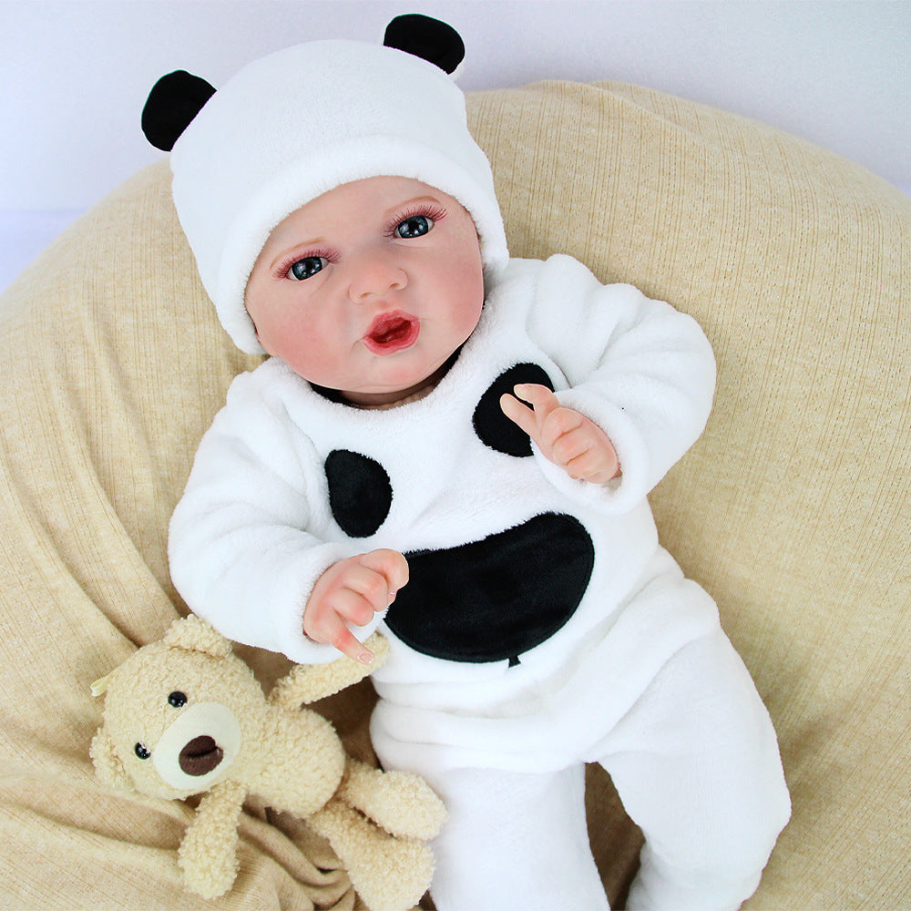 22 Inch Cloth‑Body Open‑Eyes Reborn Baby Doll, Cute Panda‑Themed Plush Outfit, Gift Choice for Birthdays & Holiday Occasions
