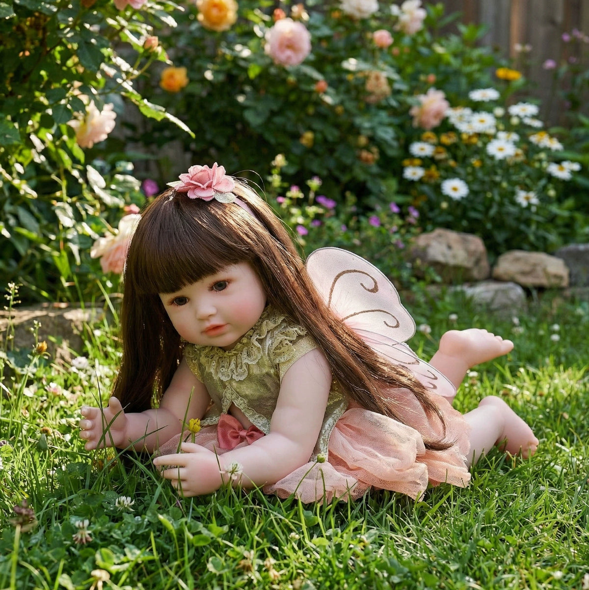 22 inch/55cm Reborn Baby Flower Baby Dolls Full Body Vinyl Toy Realistic Newborn Baby Soft Vinyl Reborn Baby Doll - Reborn Doll Australia