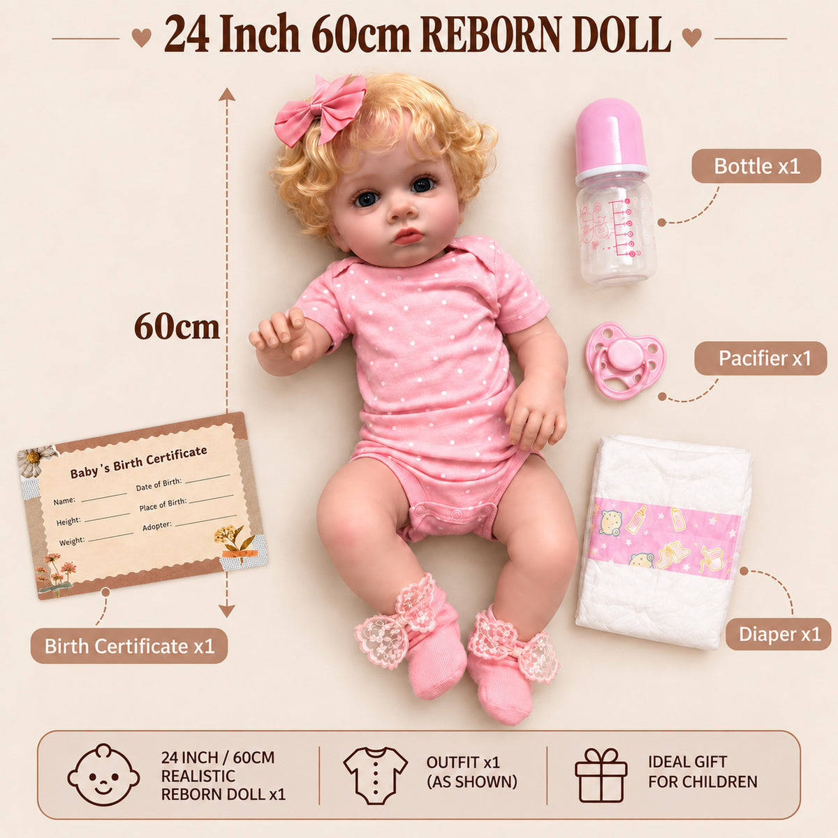 24 inch with Cloth Body reborn doll hot selling simulation baby gifts for kids