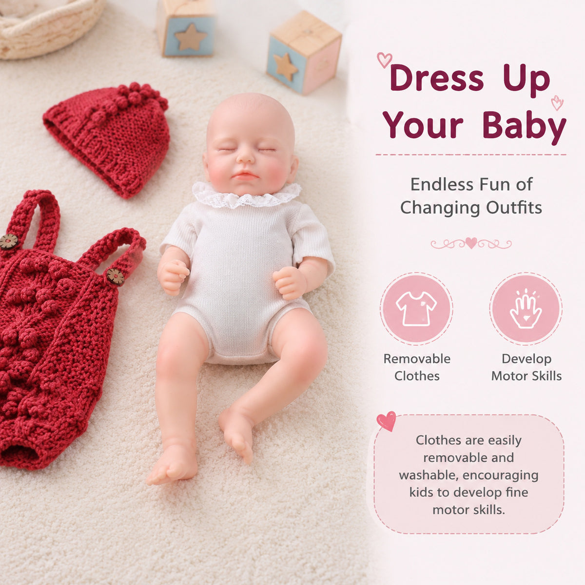 17 inch Lifelike Reborn Baby Doll - Realistic Full Silicone Newborn Toddler Toy for Ages 3+