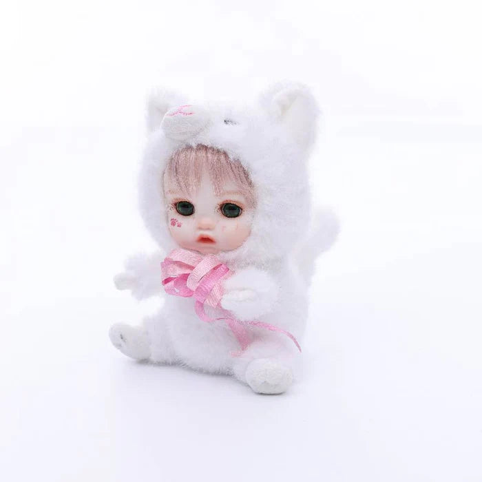 8 Inch/20cm High-Quality porcelain Cheeks Plush White Cat Hat Doll - Reborn Doll Australia