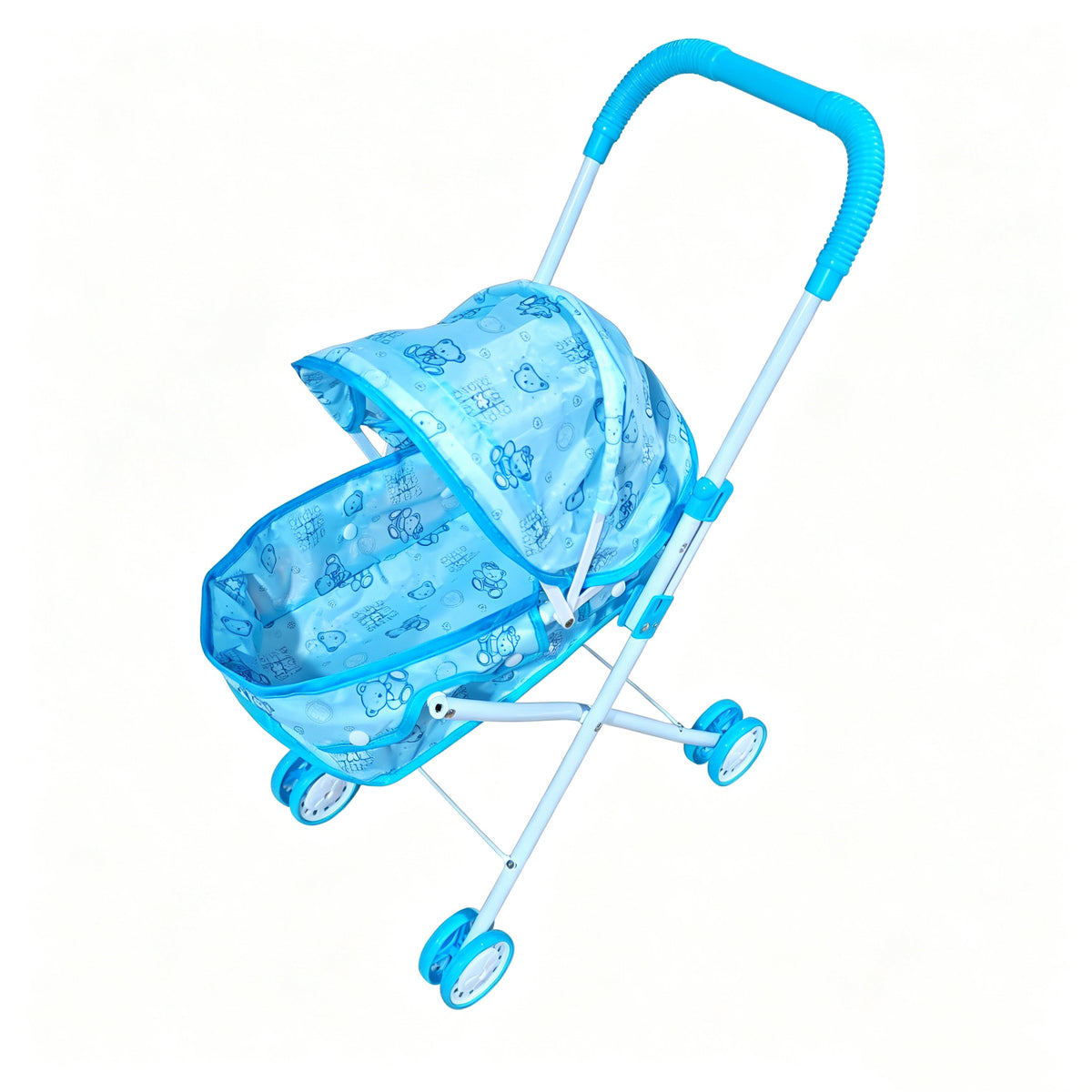Realistic 4-Wheel Doll Stroller, Adjustable Handle & Canopy Doll Buggy, Safe Toy Stroller for 3+ Years Old Girls