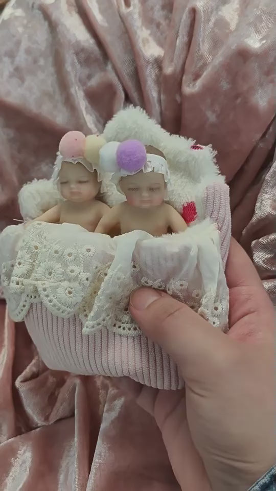 Lifelike Silicone Reborn twins Baby Doll 4 Inch