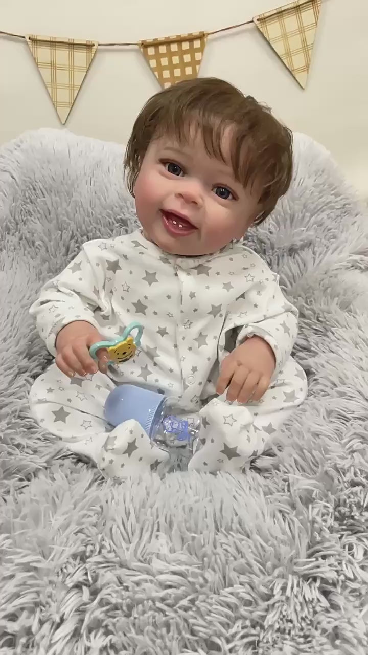 23 Inches Lifelike Handmade Reborn Doll with Cloth Body Real 3D Skin Simulation Newborn Baby Doll Play Toy for Girls Children