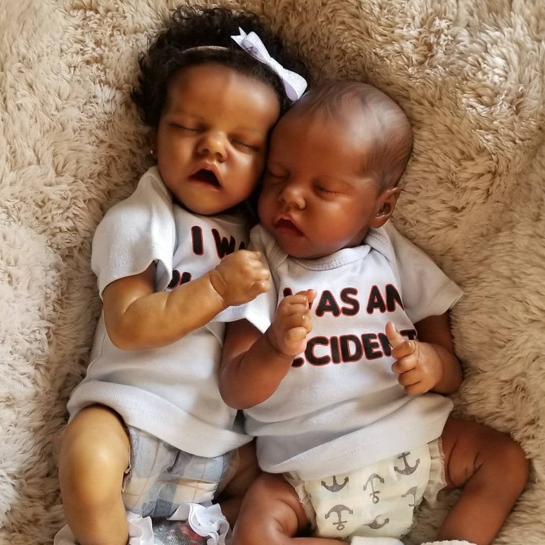 18-Inch/45cm African American Reborn Twins - Full Body Vinyl Waterproof Sleeping Baby Set - Reborn Doll Australia