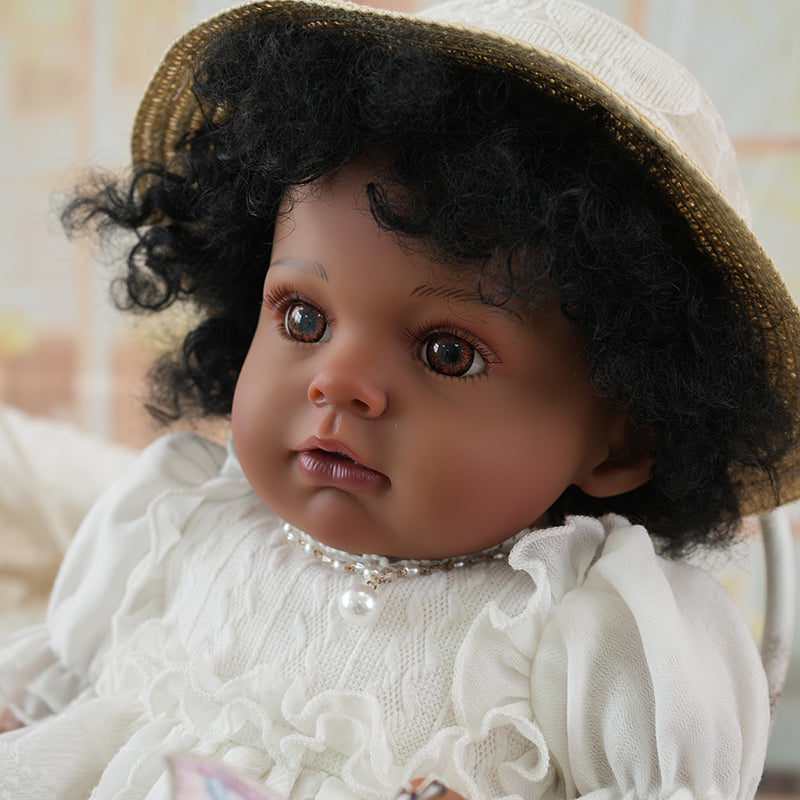 Reborn Baby Doll African American Curly-Haired 22-inch/55cm Lifelike Baby Dolls Kids Gift - Reborn Doll Australia