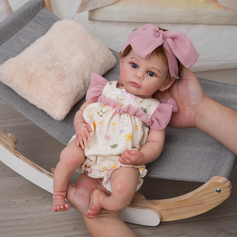 Silicone Reborn Lifelike Baby Dolls 16 Inch/40cm with Brown Hair - Reborn Doll Australia