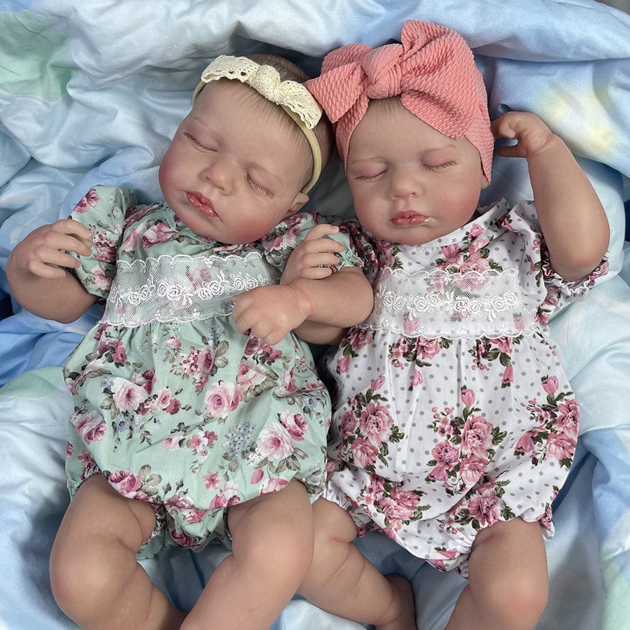 20-Inch/50cm Sleeping Reborn Twin Girls Set - Realistic Full Body Vinyl Bathable Sibling Sisters - Reborn Doll Australia